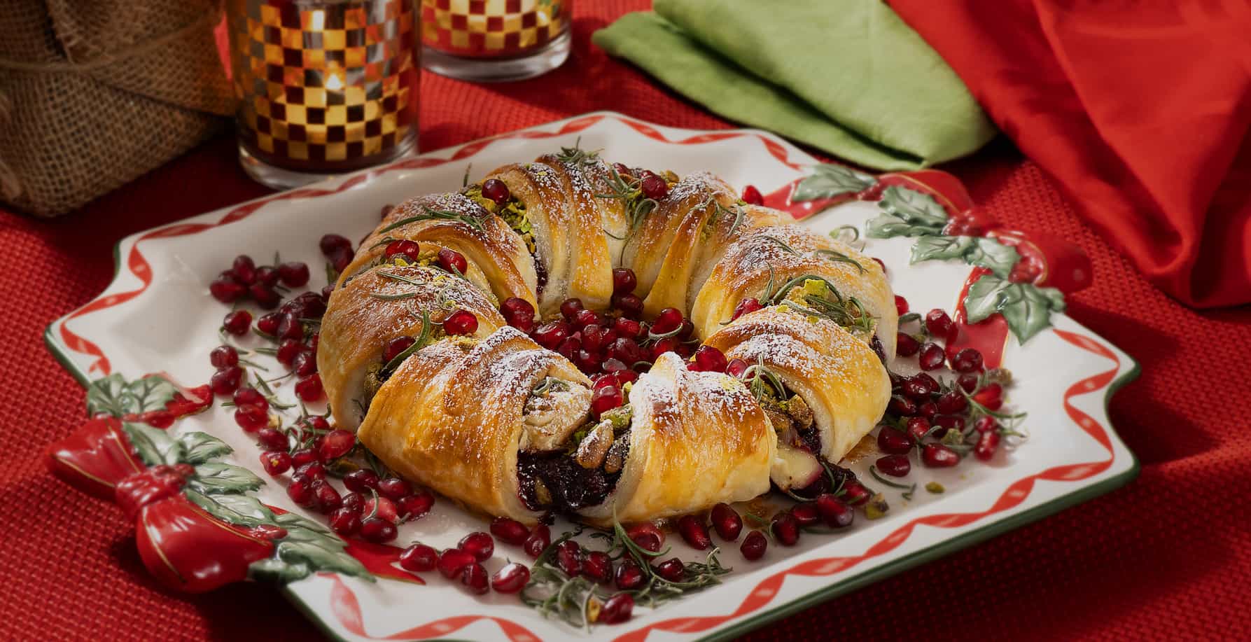 A freshly baked festive puff pastry wreath represents a toaster oven recipe perfect for the holiday season.