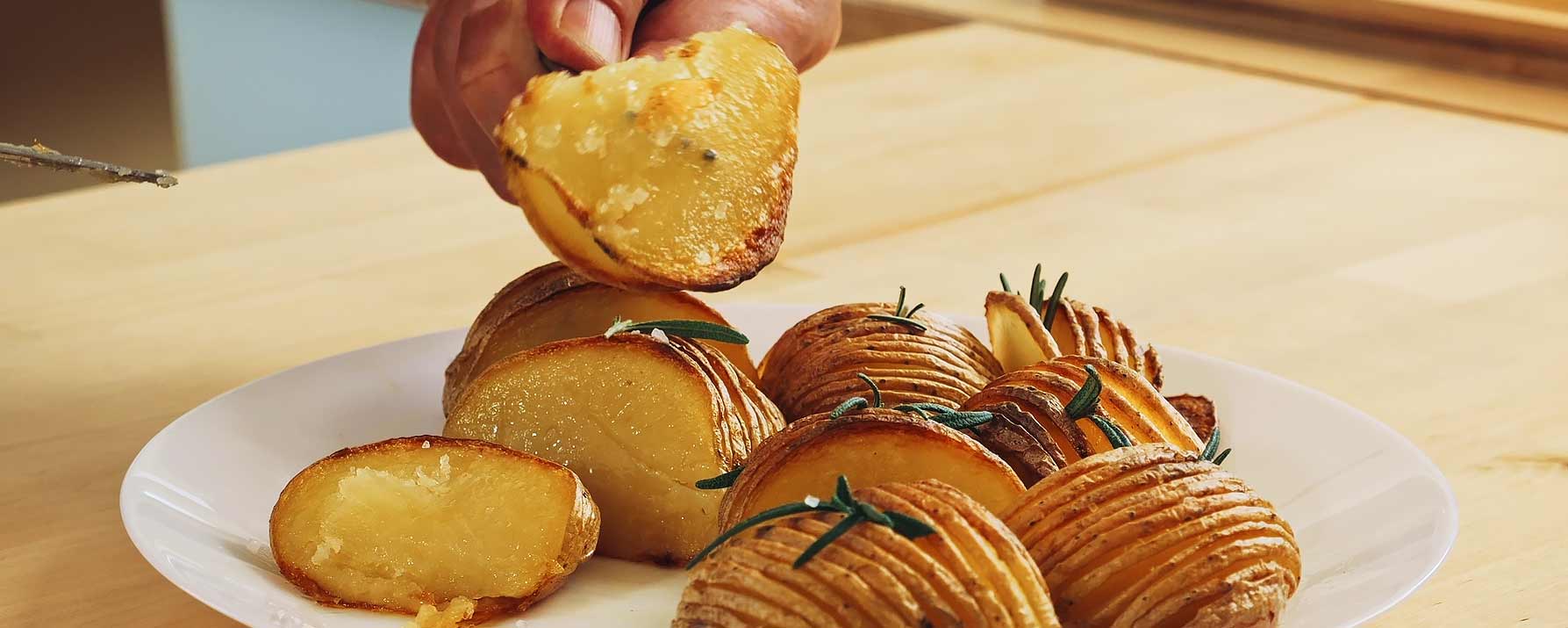 The Hasselback potatoes baked in the toaster oven
